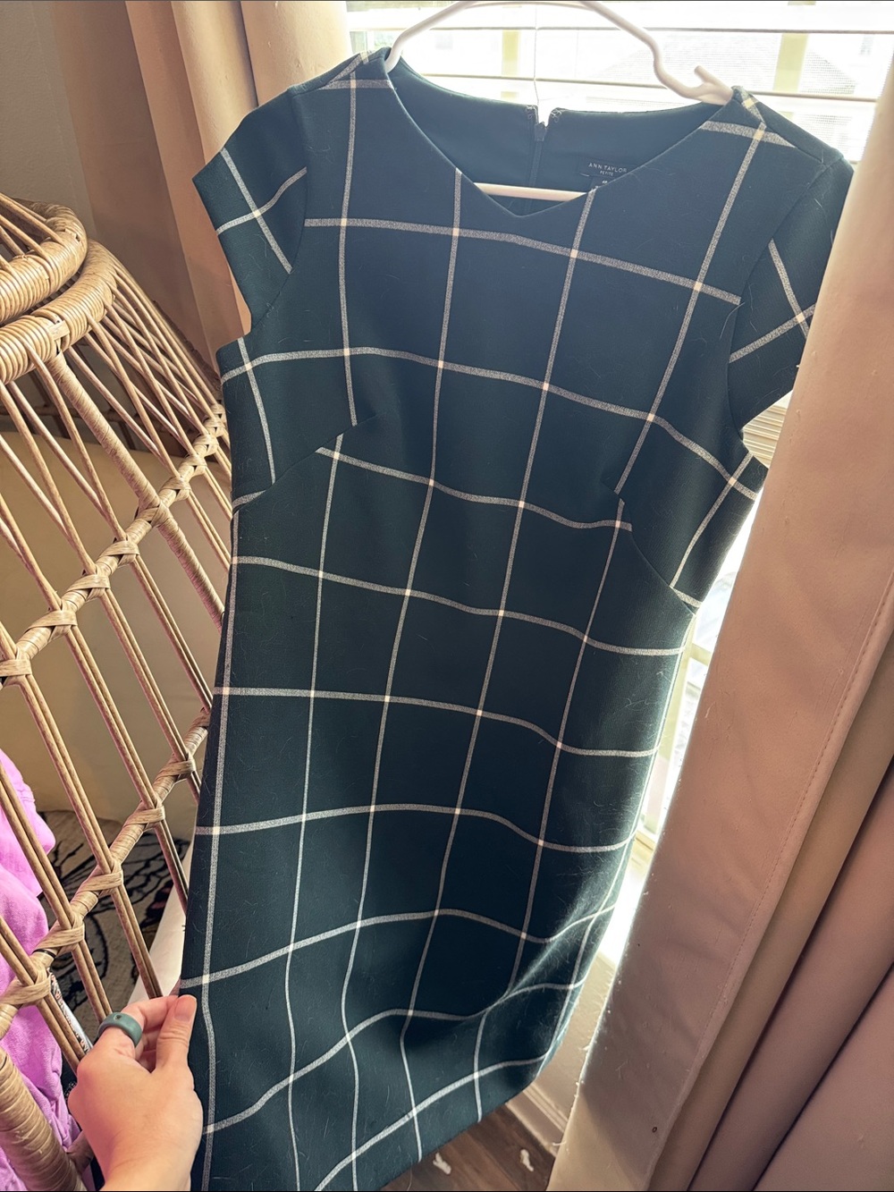 Ann Taylor Green Windowpane Midi Sheath Dress